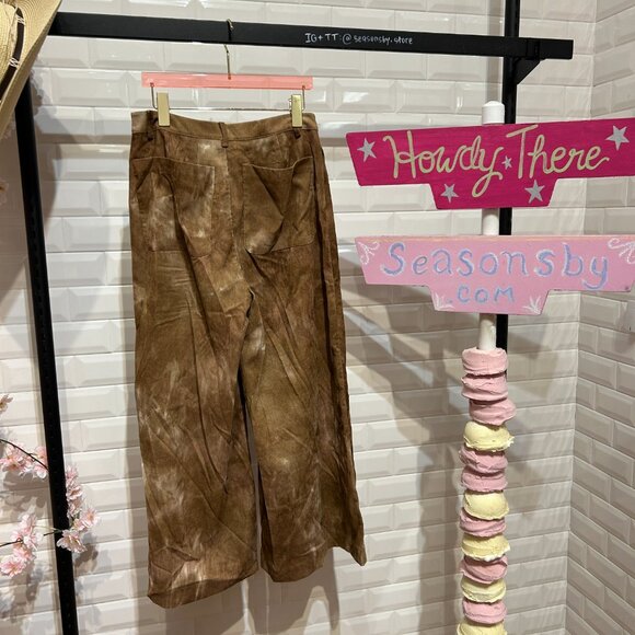 WASHED EFFECT CORDUROY WIDE LEG PANTS WITH FRONT POCKET - Picture 2 of 2